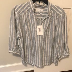 Blue and white linen top